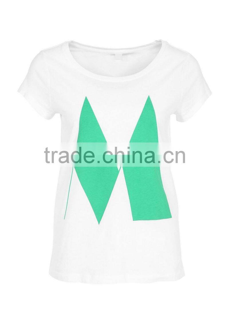 Women100% cotton 160g,180g Casualshort sleeve rounded hem T-shirt with geometry printing