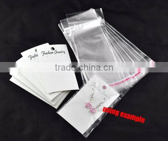 White Ear Hooks Earring Display Cards(with "Fashion Jewelry" print) W/Self Adhesive Bags