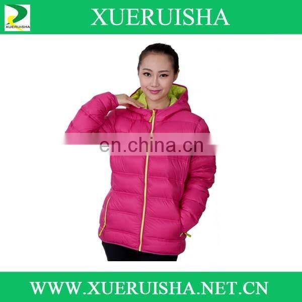 soft woman wear winter down jacket to keep warm