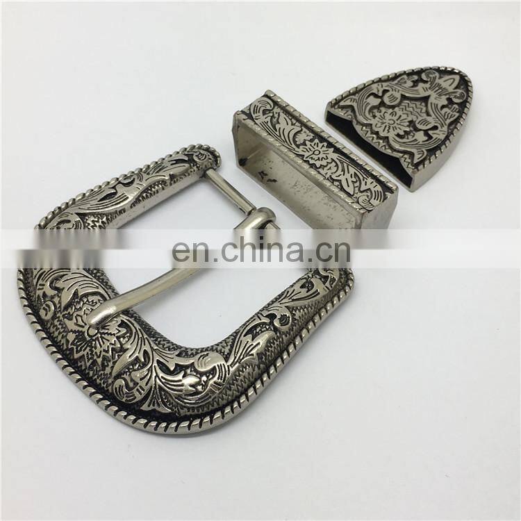 BS001 Wholesales three Pieces Silver Color Western Cowgirl Belt Buckle Set