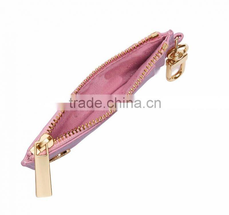 Pink color GENUINE CALF LEATHER CHANGE BAG COIN PURSE Card holder with STRAP and zip
