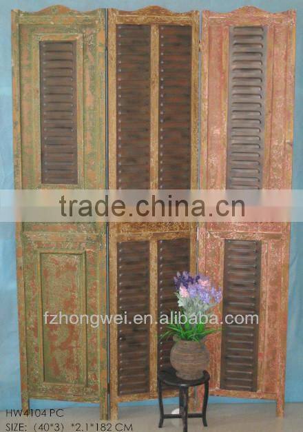 3-Panels Folding Antique Brown Wooden Room Screens/Room Divider for Home Decor