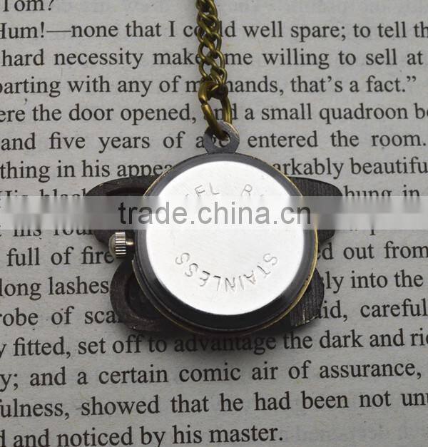 Digital pocket watch with bronze necklace chain quartz movt butterfly watch