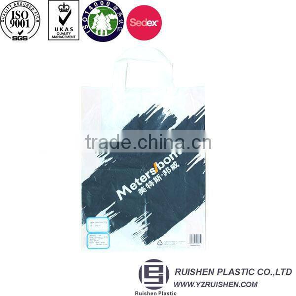 Biodegradable soft loop handle plastic bag with reinforced handle
