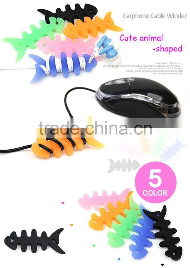 Fashion cute silicone cable winder earphone cord winder fish bone cable winder