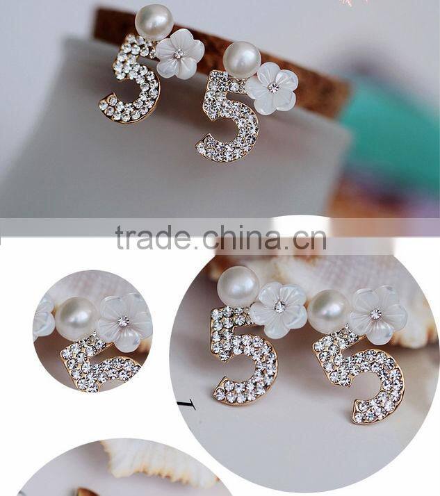 Numbers Earrings White Fresh Water Pearl Earring Flower Shape Earring