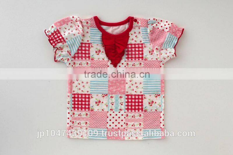 Japanese high quality wholesale products infants baby toddler clothing printed patchwork fabric desgin t-shirts for girls