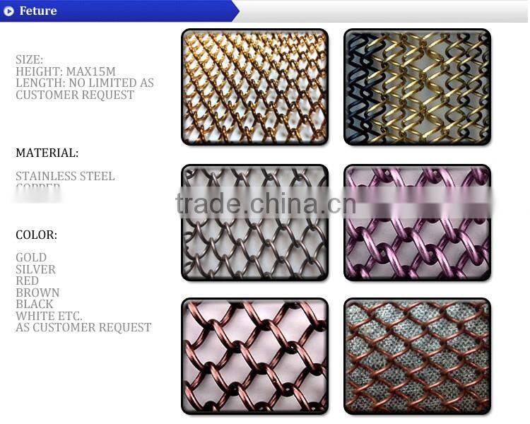 Coil drapery chainlink metal mesh curtain gold color screen