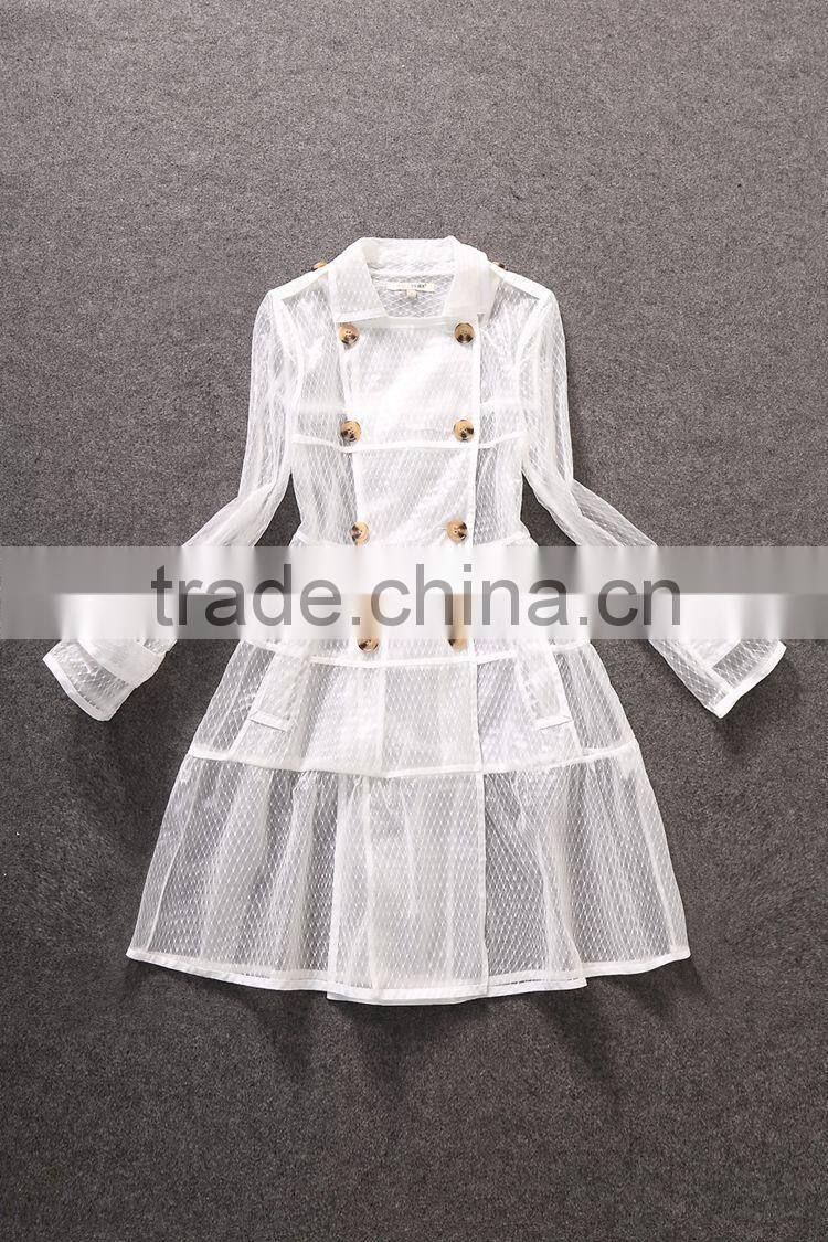 Unique brands designs fashion 2014 hot selling sexy lace turn-down collar double breasted thin coat for trendy women C17281