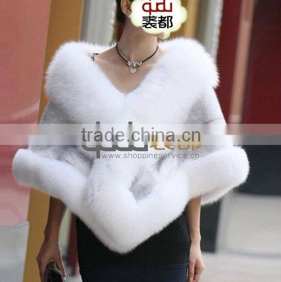 QD11655 Winter Fur Shrugs And Wraps Genuine Whole-hide Mink Fur Shawls with Fox Fur Trim