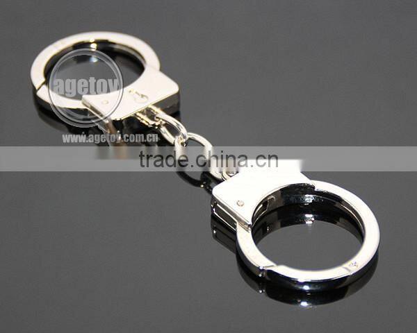 Mini Handcuff Shaped Promotional Zinc Alloy Silver Metal Handcuffs Key Chain