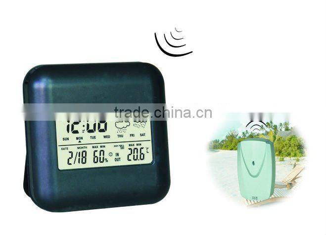 Mini cheap desktop wireless indoor outdoor weather station with LCD alarm clock meets CE and RoHS