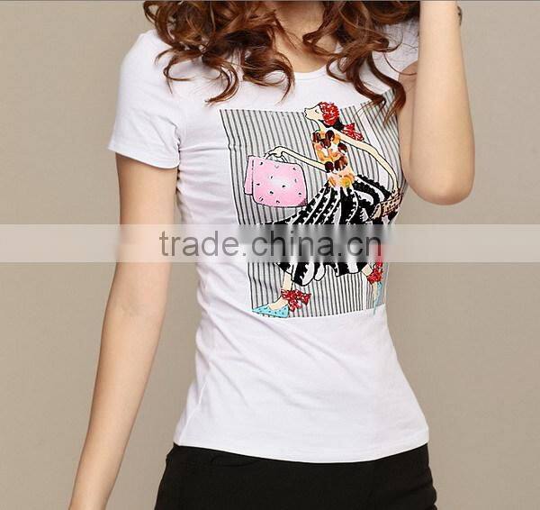 popular wholesale comfortable summer o-neck stylish womens fitted cotton t-shirts