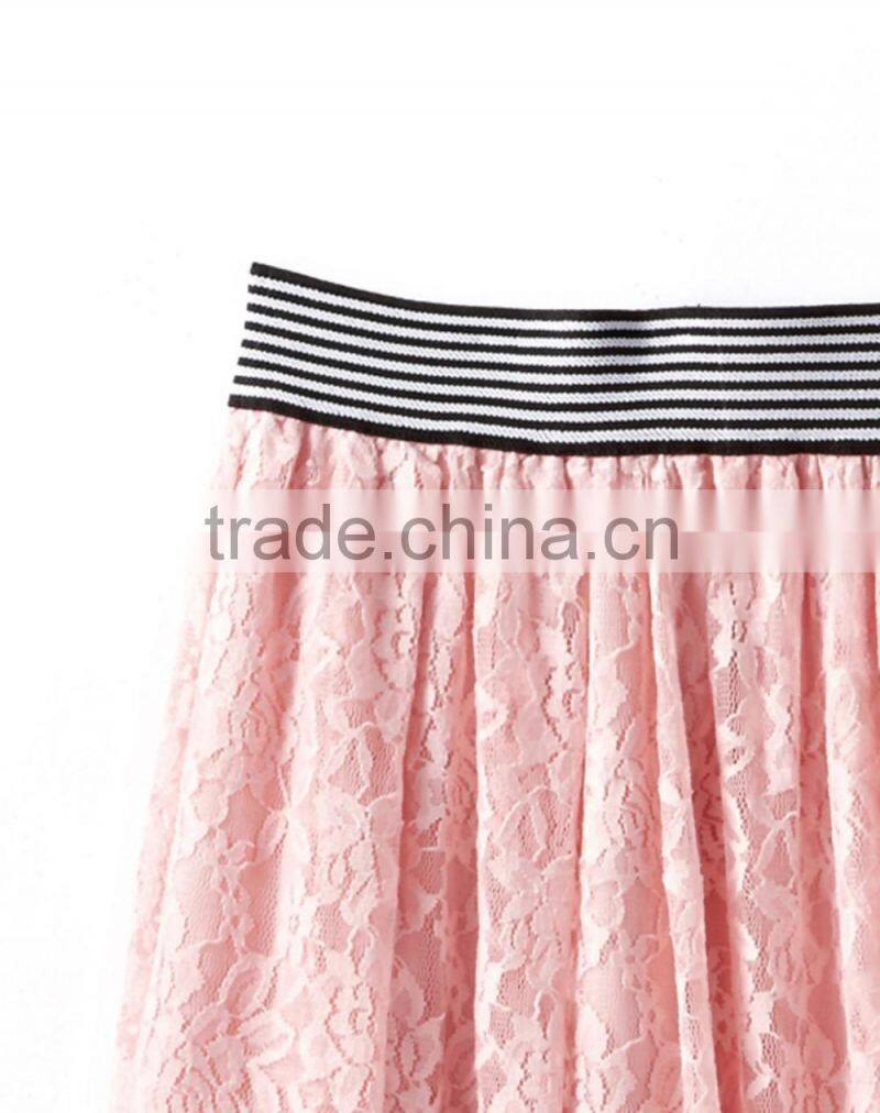 2016 Fashion Women Black Hollow Lace Midi Skirt