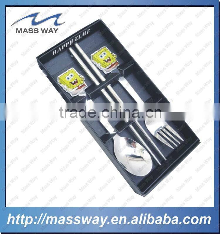 personalized kids yellow ceramic stainless steel spoon and fork