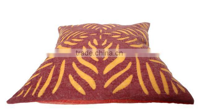 RTHCC- 86 Brown Yellow Hand Crafted Designer Applique Cut Work Cotton Kantha Stitch cushion covers Christmas Home Decor