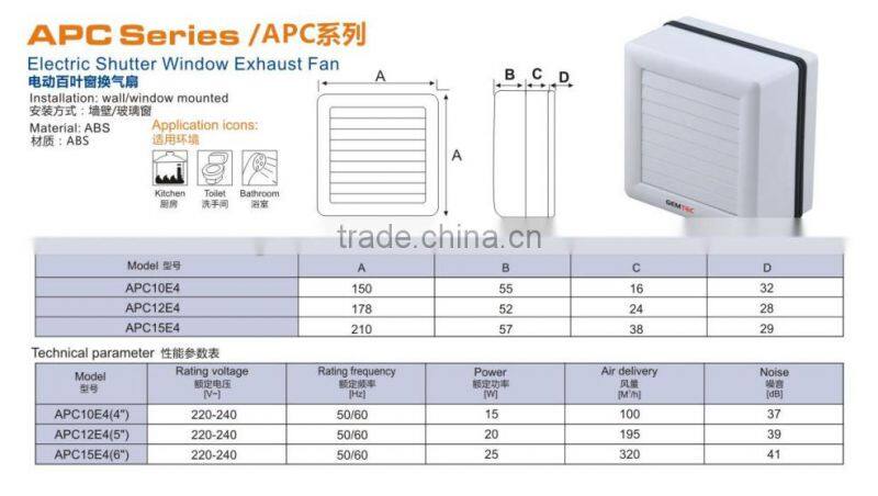 Mini Window/wall install Electric Shutter Bathroom Exhaust Fan E4