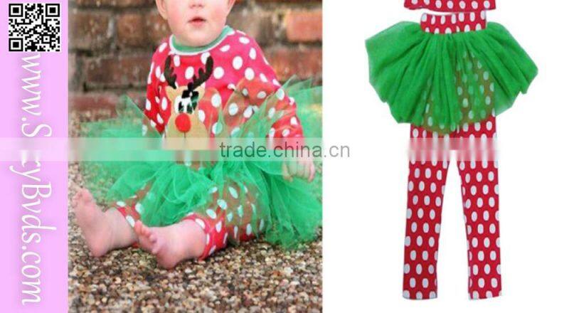 Christmas color fawn printed two pieces baby christmas dress