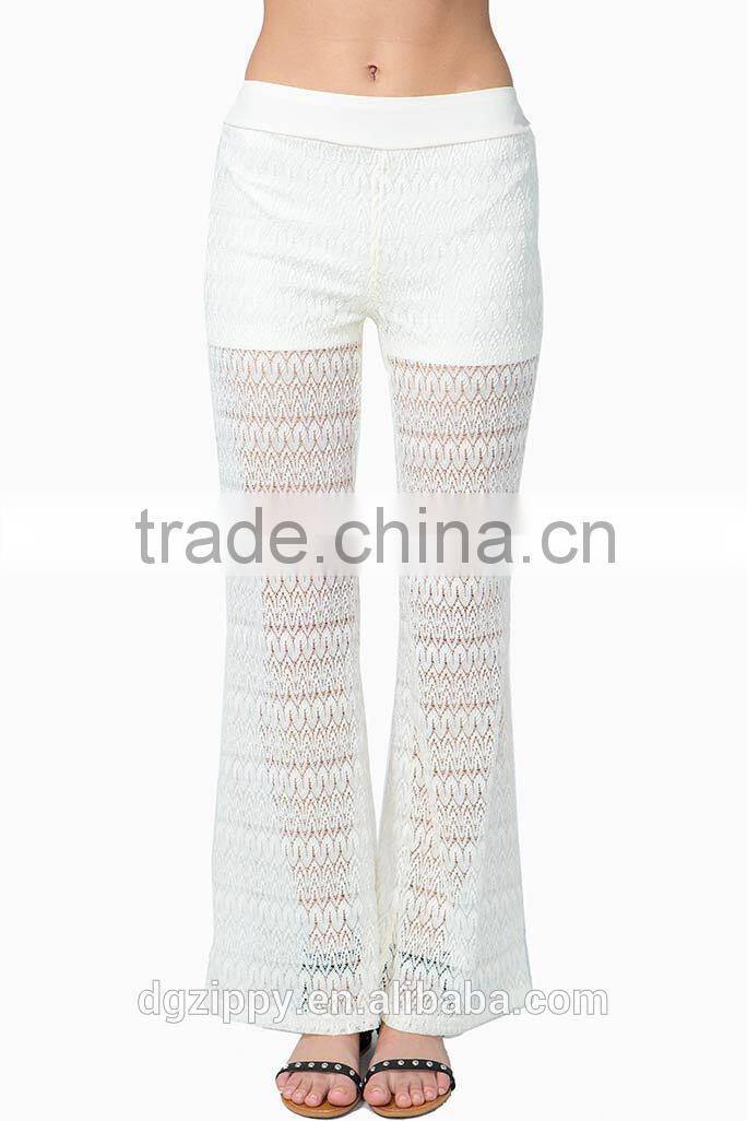 Fashion crochet wide leg pants,full-lined long lace women harem pants