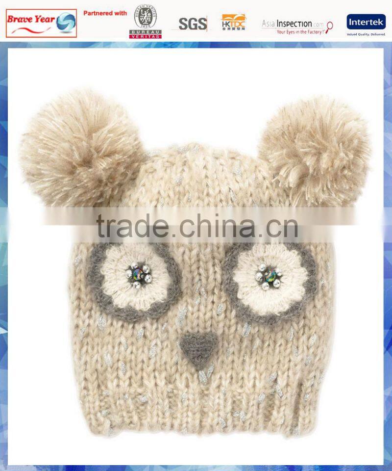 women owl face knit cute hats/funny knitted owl hat/cartoon knitted hat