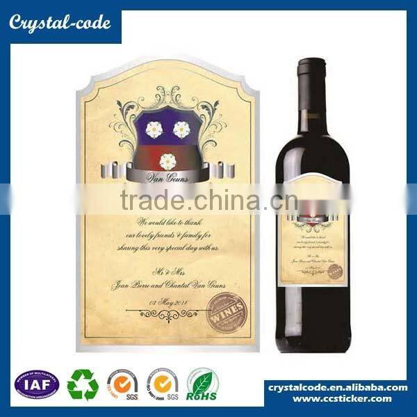 Hot stamped printing logo adhesive paper wine label