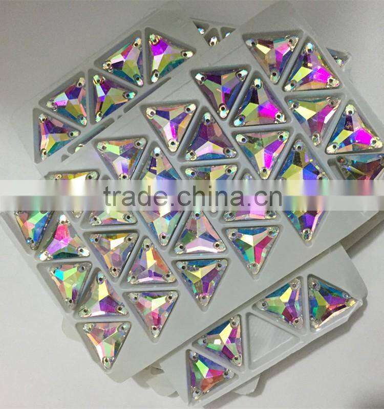 Stock Selling Fancy High Quality Triangle Shape Crystal AB Color Sew on Crystal Beads For Garment