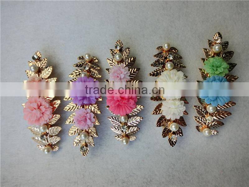 Baroque vintage old golden Metal leaves french hair clip women leather flower pearl hair accessories Fashion hair FHBAC2001-4
