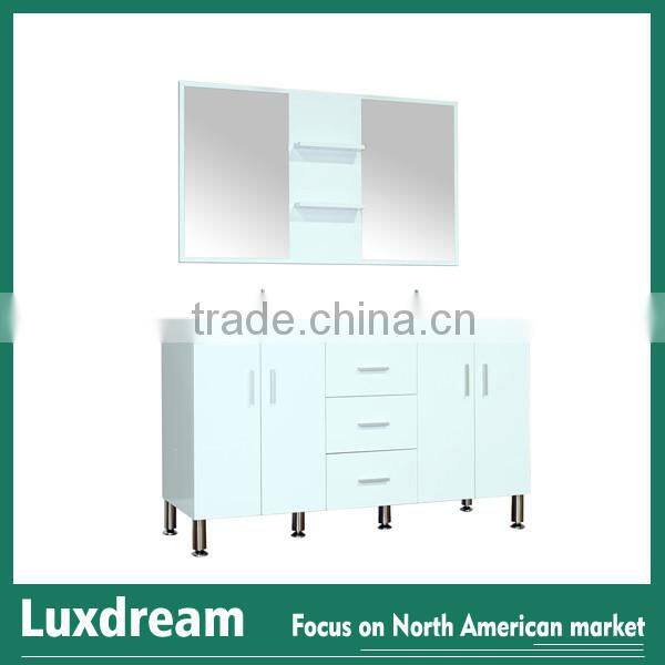 Pure white wooden bathroom vanity with stainless steel legs