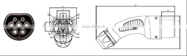 Khons IEC62196 female plug&male socket/16A type 2 ev charging for car side