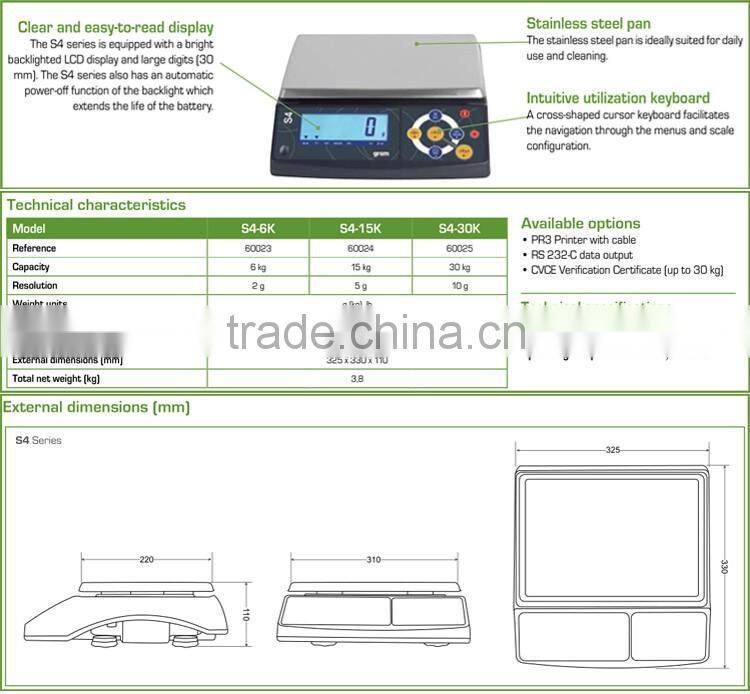 30kg / 10g Hot Sales S4 Series LCD Display Electronic Balance Weighing Scale