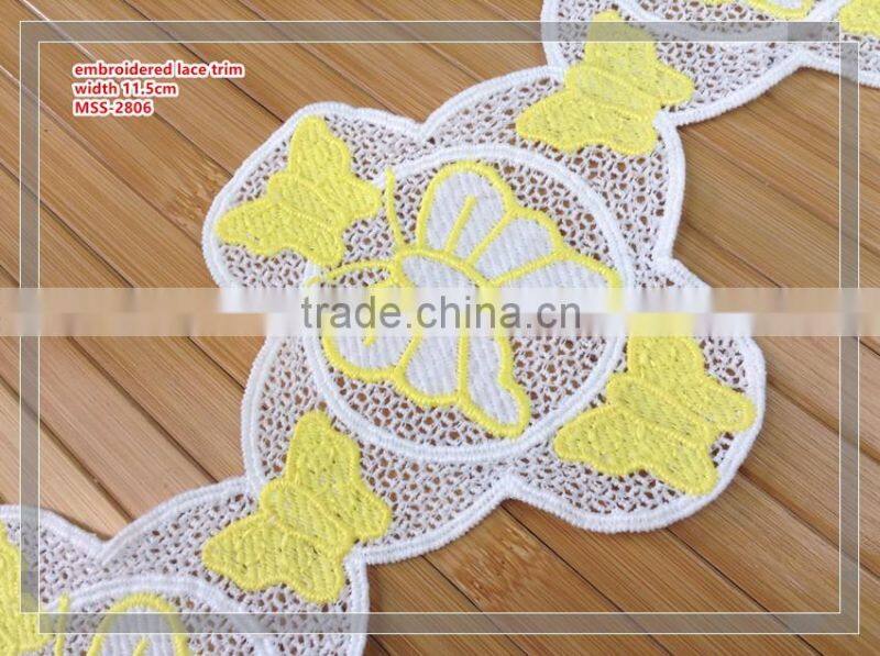 100% polyester embroidery YELLOW COLOR lace trim