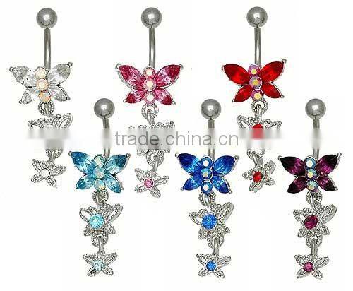 Crystal Flower Belly Button Ring body piercing jewelry