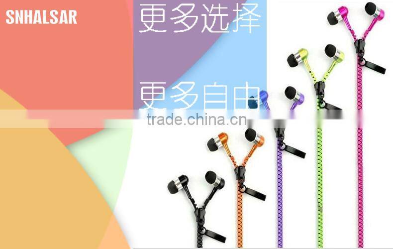 SNHALSAR free samples mobile sport earphone, zipper metal earphones