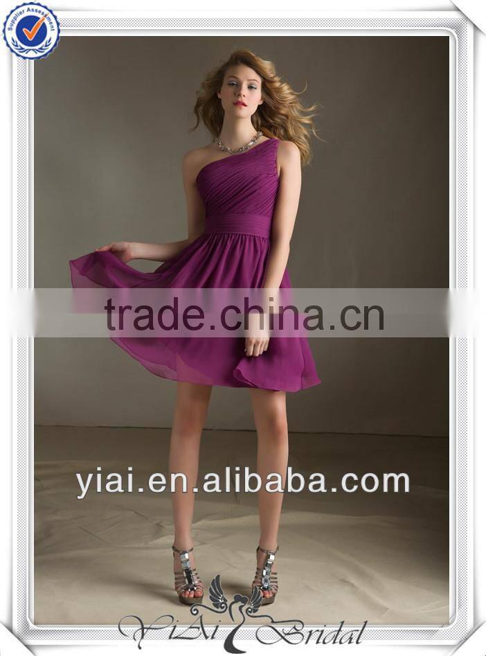 QQ321 One shoulder fuchsia chiffon bridesmaid dress patterns 2014