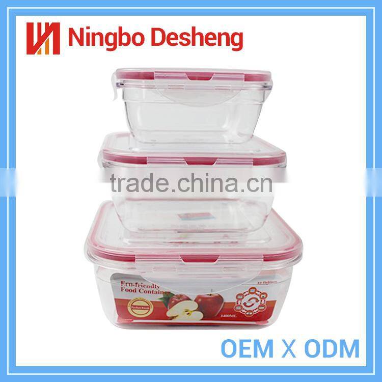 Eco-friendly 3pcs PP Airtight Keep Fresh Plastic Lids Food Storage Container Set