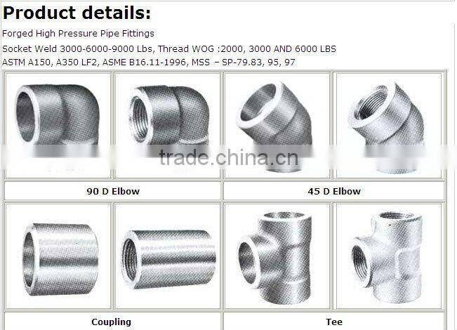 Forged Pipe Fitting/Socket Weld Fitting/Socket Weld Caron Steel Fitting/Elbow/Coupling/Union/Tee