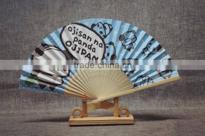 hot sale panda printed paper bamboo fan for gifts and wedding