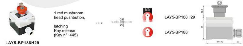 LAY5-BP188H29 1red mushroom head pushbutton 40mm latching key relase pushbutton with control box