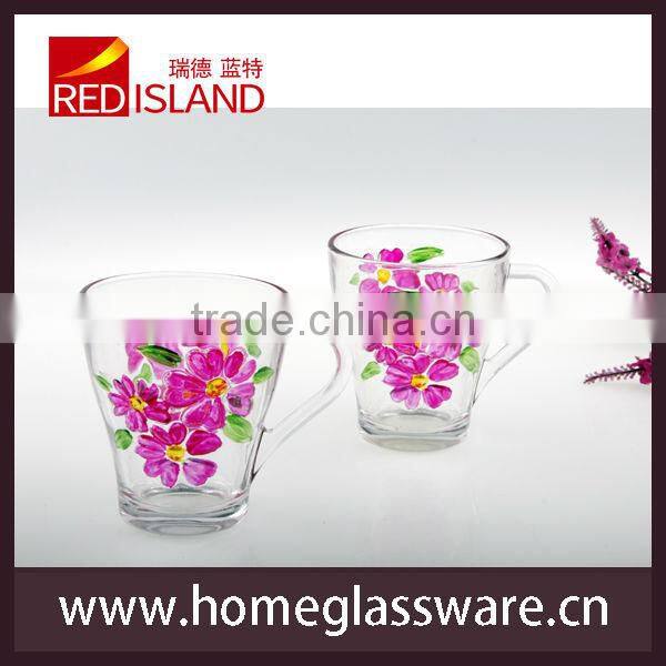 glass manufactory supply hand-painted emboss drinking glass mug, tea cup