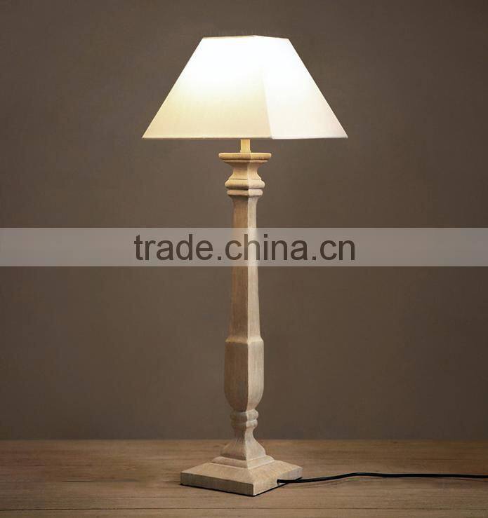 Antique French style natrual wood clolor table lamp with lampshade