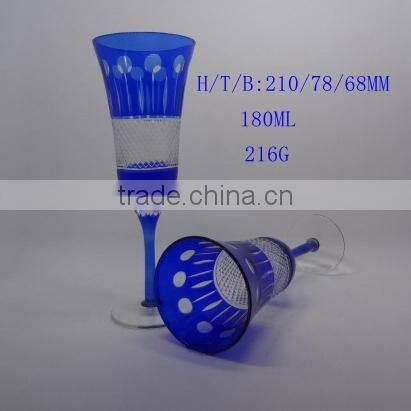 200ml blue colored series hand cut hotel banquet wine glass