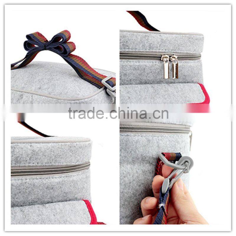 Grey Felt adjustable recycled Lunch bag Picnic Cooler bag with zipper