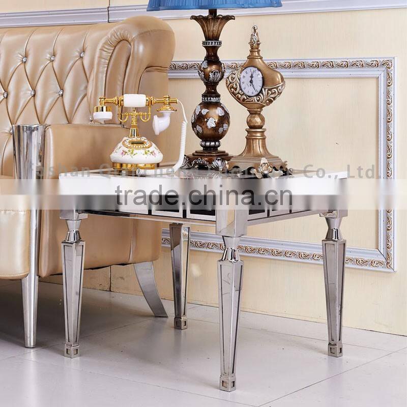 High quality Mirrored Metal Feet Marble Top Side Table