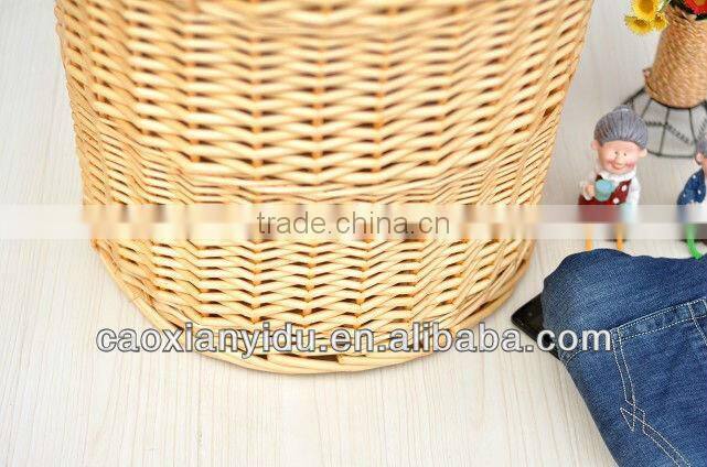 Chinese Big Willow Basket with Handles and Lid Room Wastepaper Basket Decor Home Props