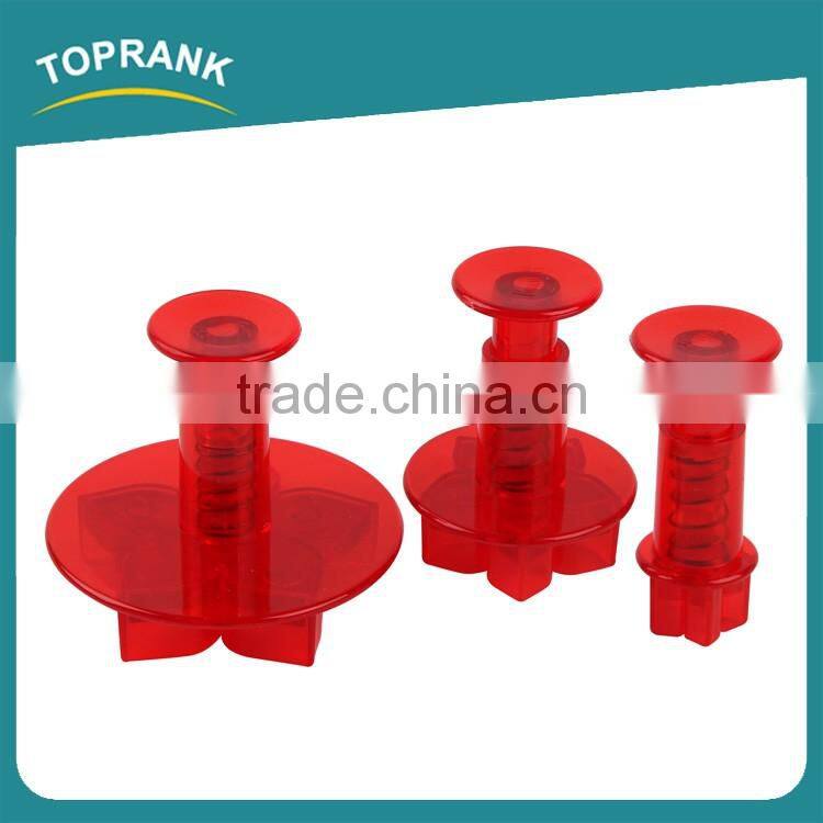 Toprank Promotional Gift LFGB Standard 3pcs Flower Shaped Cake Mold Plastic Cookie Cutter Fondant Plunger Cookie Cutter
