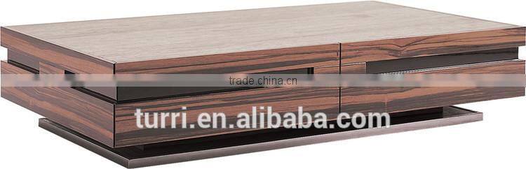 Modern ebony veneer MDF base TV stand with natural travertine top