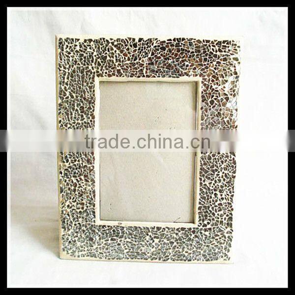 Black Crackle Mirrored Mosaic Heart Shape Handmade Decorative Photo Frame
