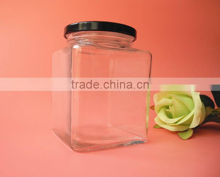 buttom price smooth square chili sauce glass jar with black lid