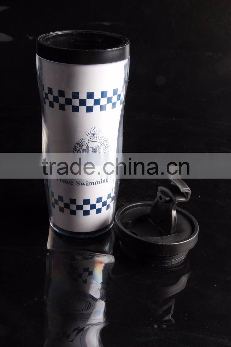 12oz BPA Free Paper insert Double Wall Plastic Tumbler/ thermo mug