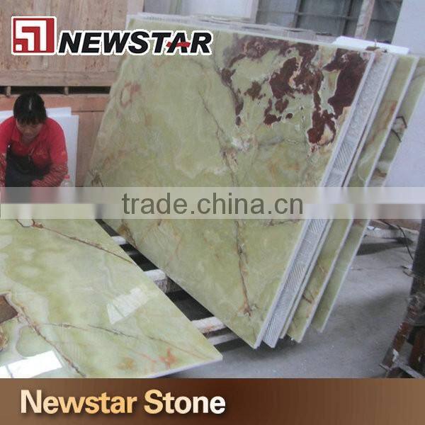 Backlit light green onyx stone sheet wall panel